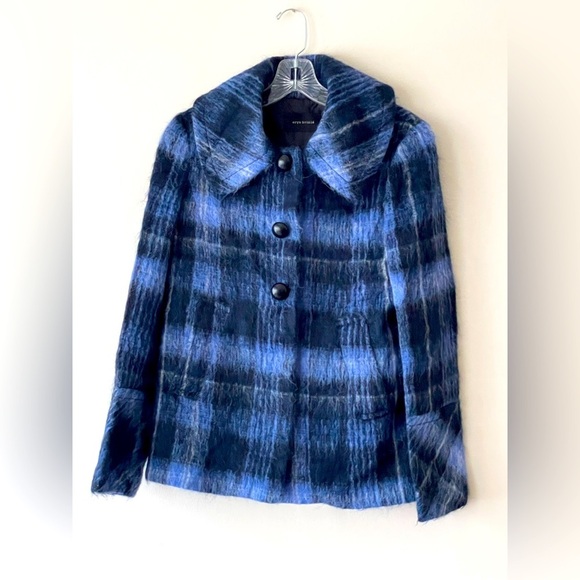 Eryn Brinie Made In Italy Winter Wool Coat Metallic Blue Sz S Oversized Collar - Picture 8 of 11